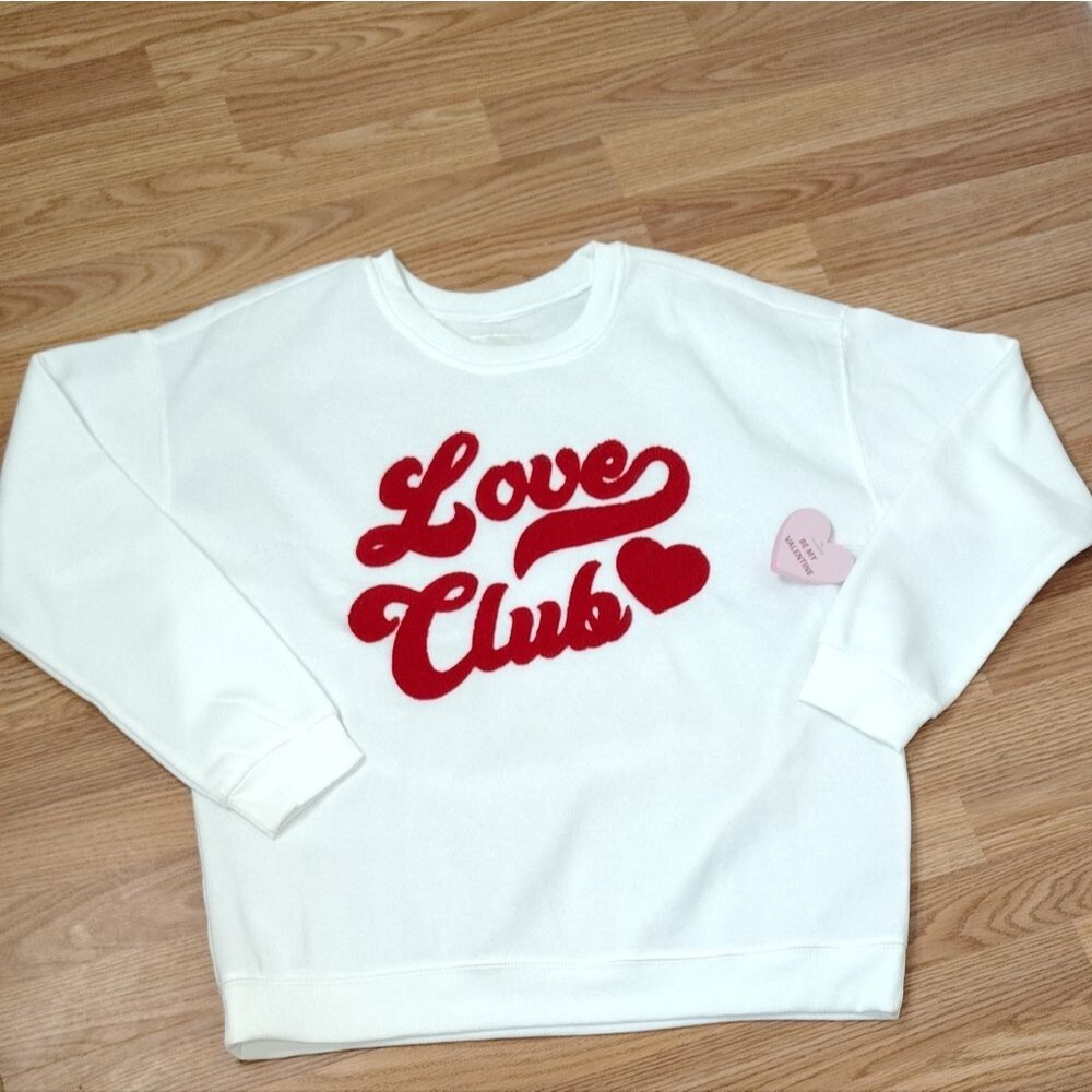 Love Club Sweatshirt White and Red Size Large